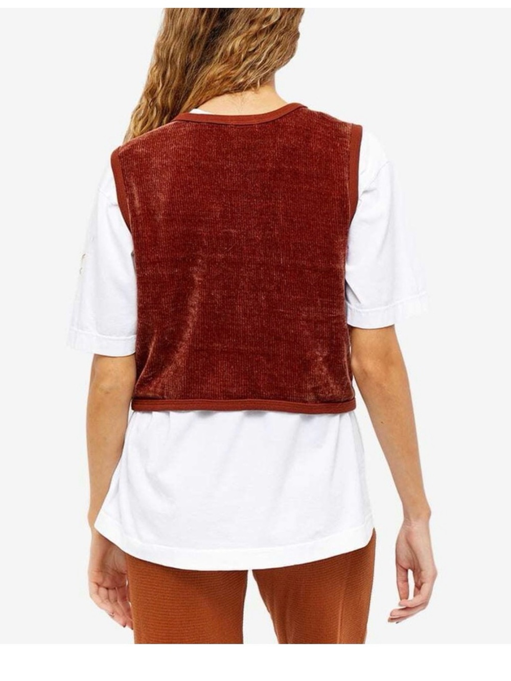 DONNI. Rust Brown Velour Cropped Vest